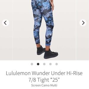 Lululemon high times Wunder under HR screen Camo compression blue Leggings 25” 2